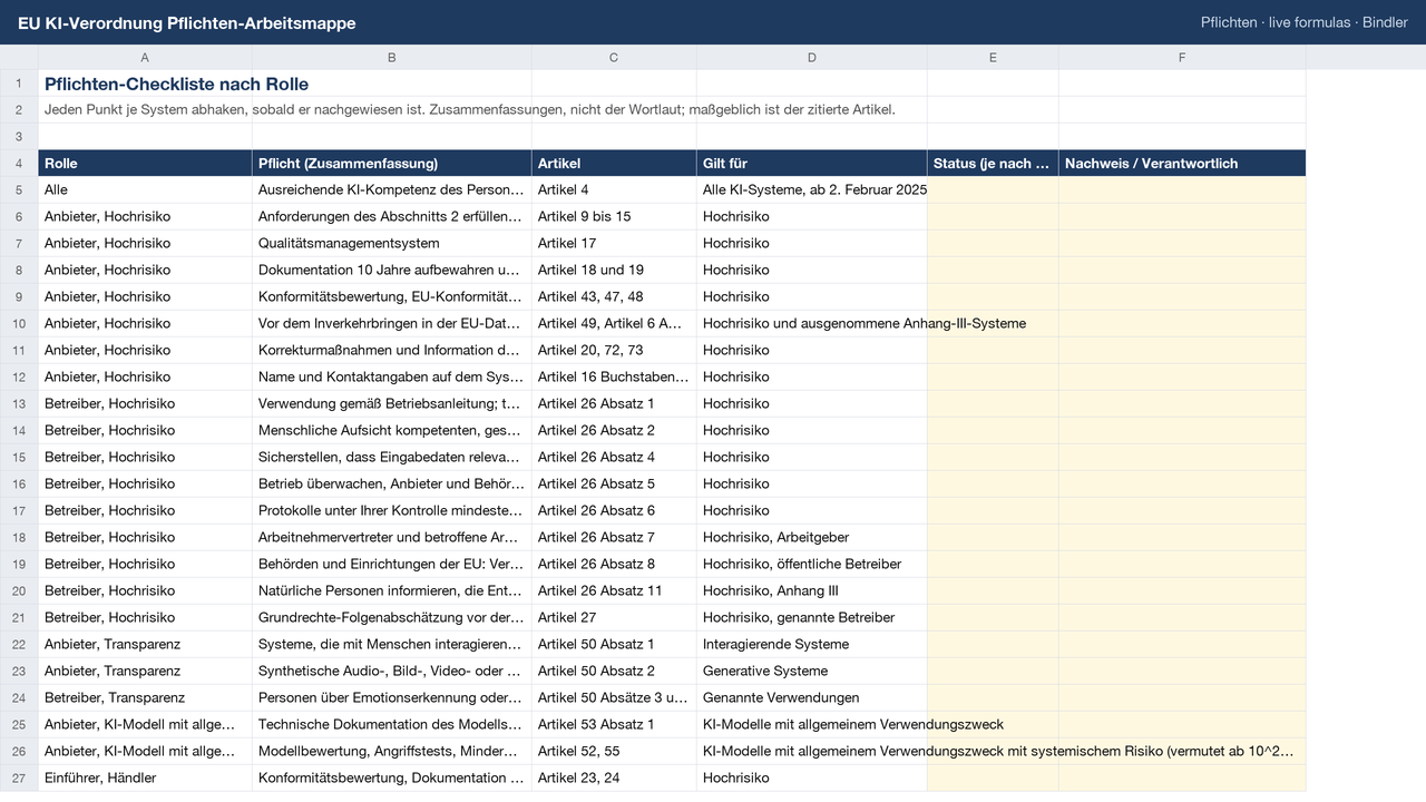 EU KI-Verordnung Pflichten-Arbeitsmappe sheet preview 2