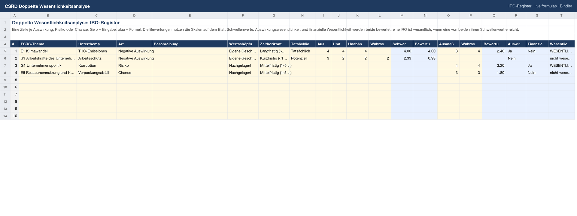 CSRD Doppelte Wesentlichkeitsanalyse sheet preview 1